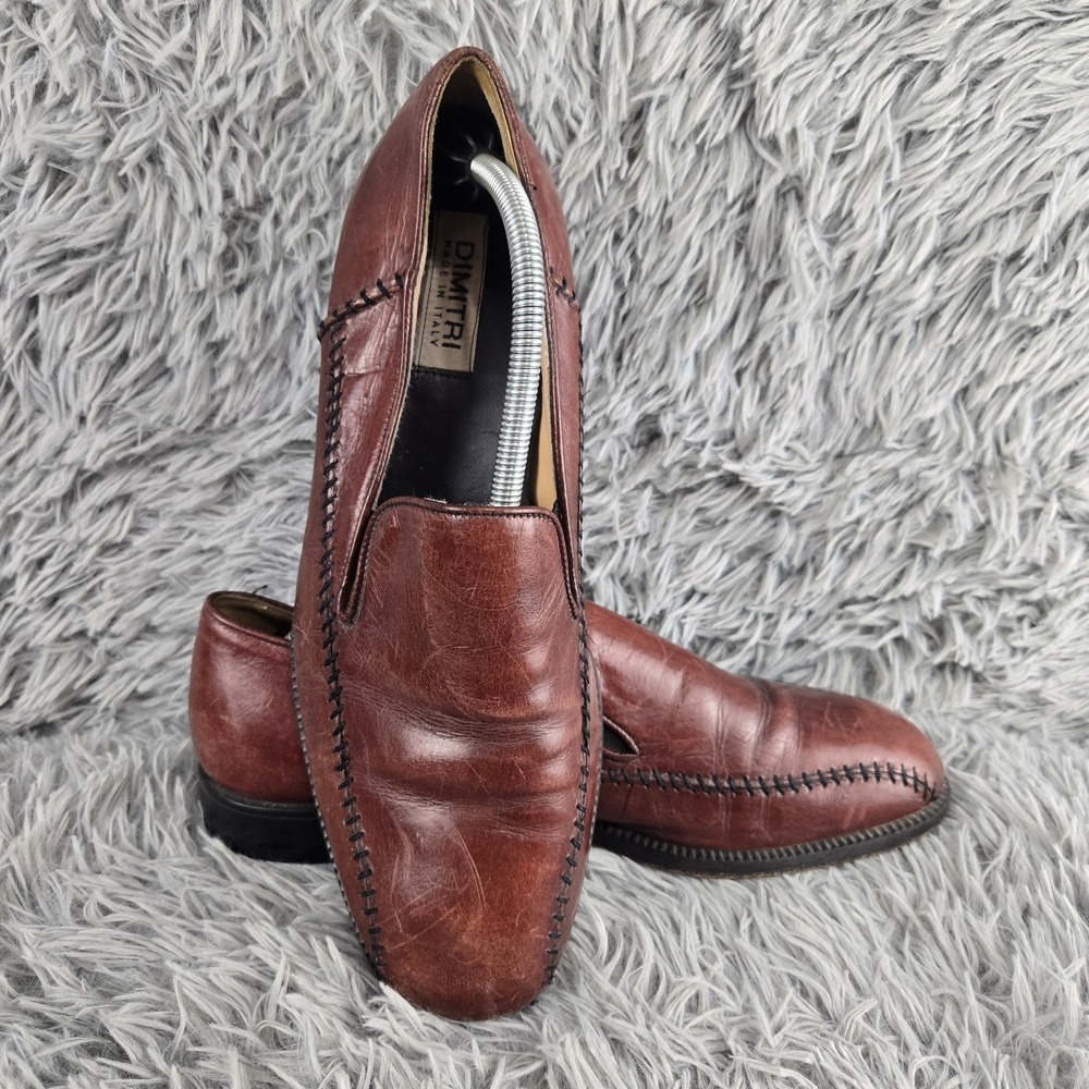 Dimitri Mens 7 Brown Leather‎ Whipstitch Made in Italy 2958 Loafers